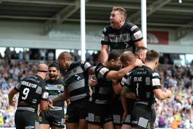 Hull FC celebrate their Challenge Cup semi-final win over Leeds