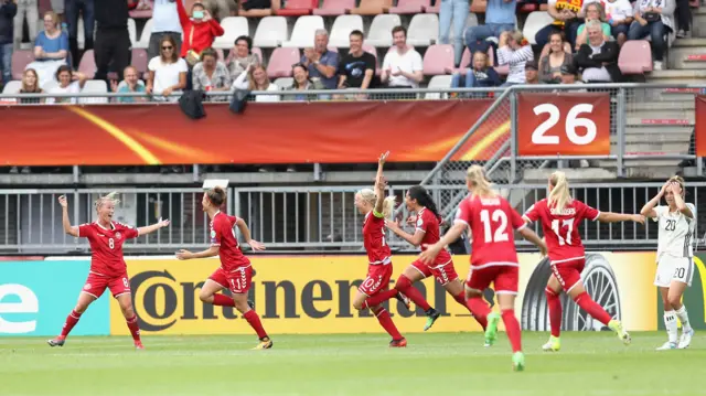 Theresa Nielsen of Denmark celebrates