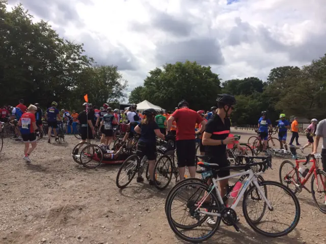 RideLondon cyclists taking a rest in Richmond Park