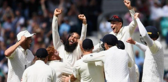 England celebrate Moeen's hat-trick