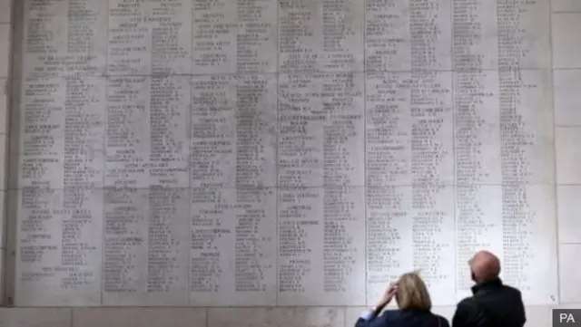 Names of fallen soldiers engraved on a memorial