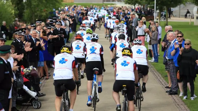 Cyclists arriving at National Memorial Arboretum