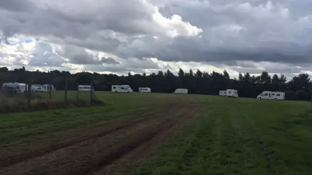 Caravans on the field next to Wolstanton High School