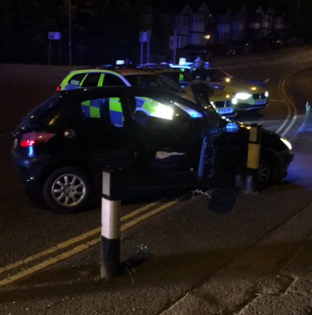 Car crashed in to bollard