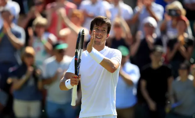 Aljaz Bedene celebrates beating Damir Dzumhur