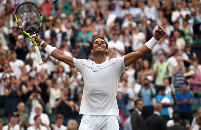 Rafael Nadal celebrates his win against Young