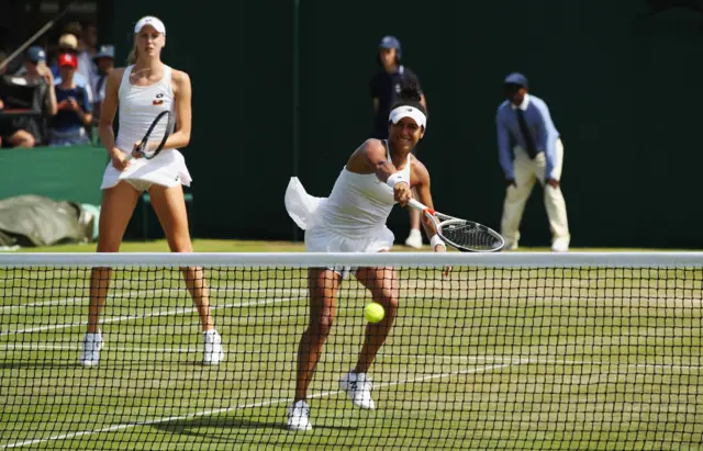 Heather Watson and Naomi Broady during their ladies' doubles first round match