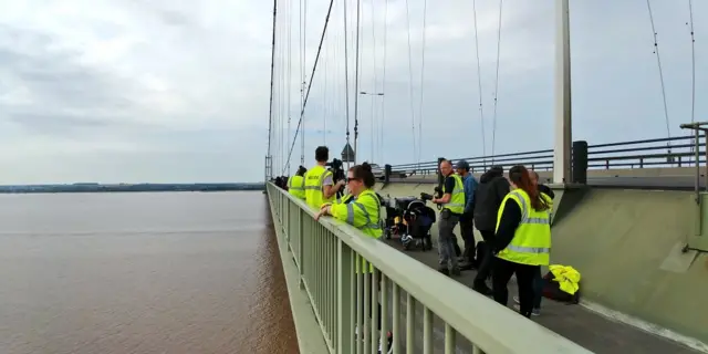 Film crew on Humber Bridge