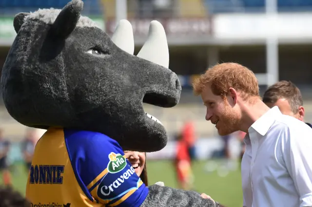 Prince Harry meets Ronnie the Rhino