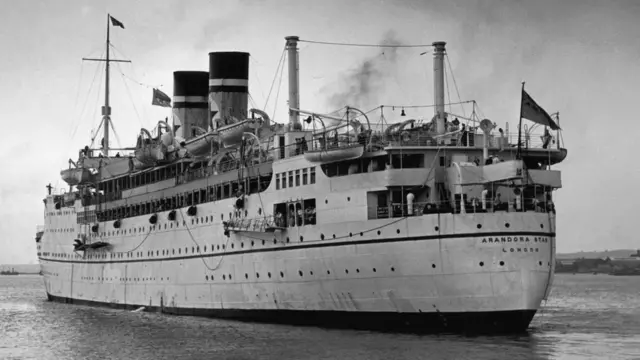 British liner Arandora Star, pictured at Tilbury docks, Essex, in 1938