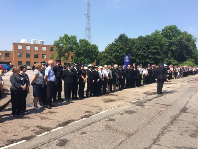 Officers outside Bedfordshire Police headquarters