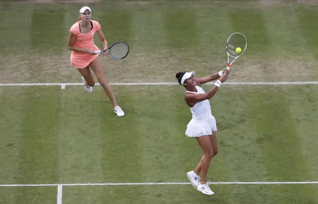 Naomi Broady and Heather Watson competing at the Aegon Classic in June