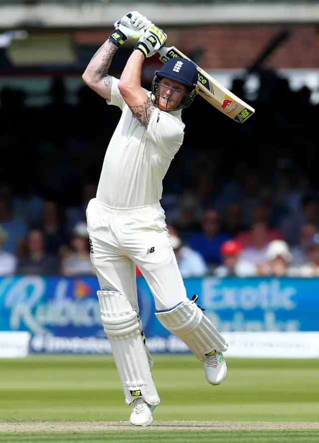 England's Ben Stokes hits a six