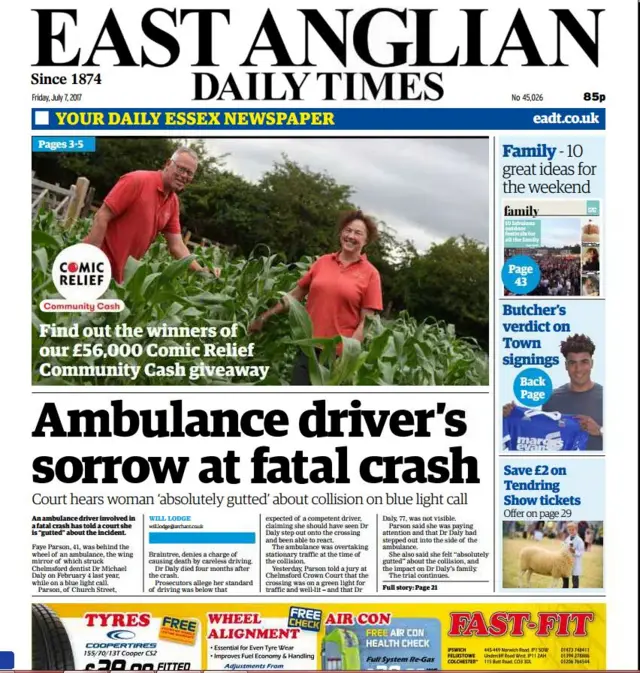 East Anglian Daily Times front page