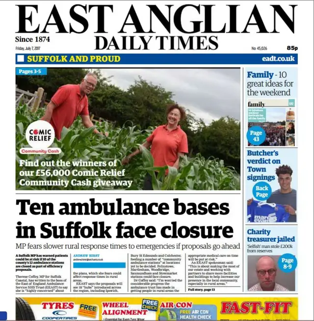 The East Anglian Daily Times on 7 July 2017
