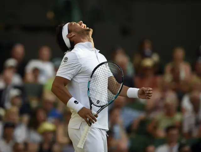 Fabio Fognini of Italy reacts