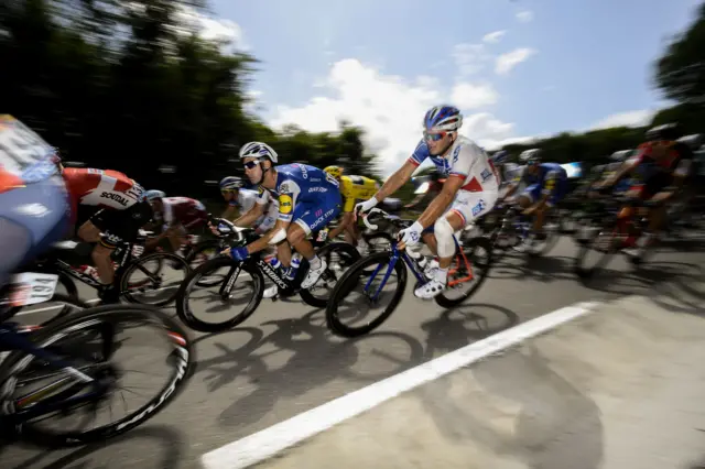 The pack rides in the peloton