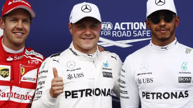 Valtteri Bottas celebrates pole position