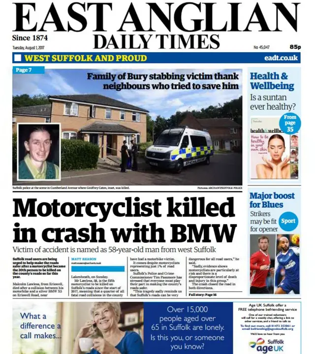 Front page of west edition of EADT