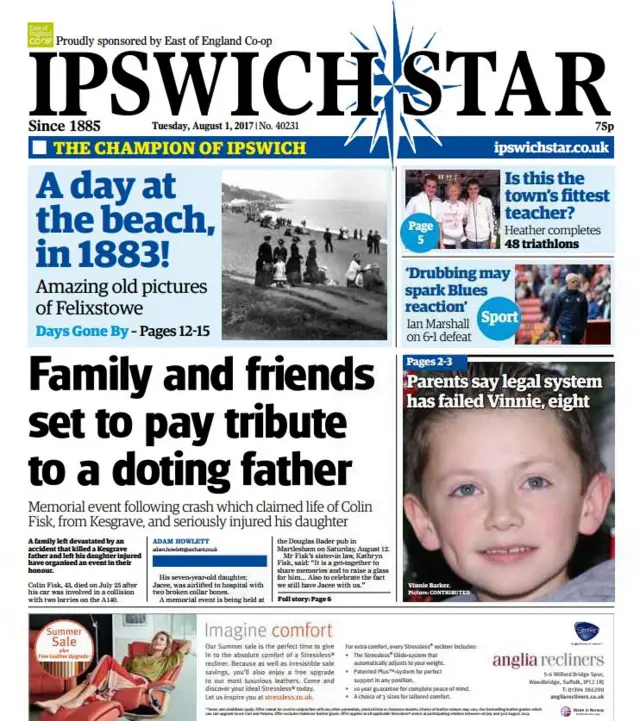 Front page of Ipswich Star