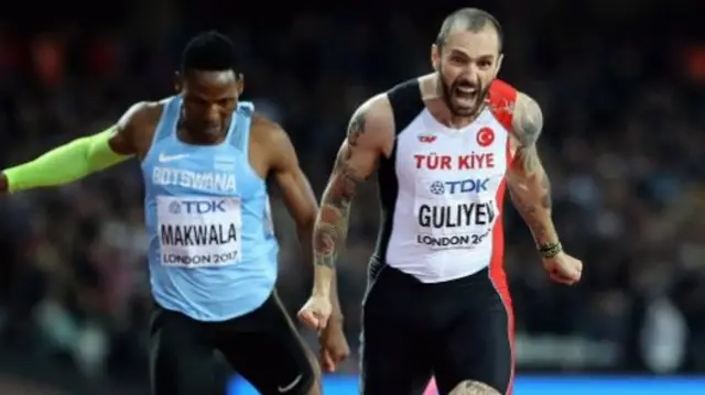 Makwala trails the winner Guliyev