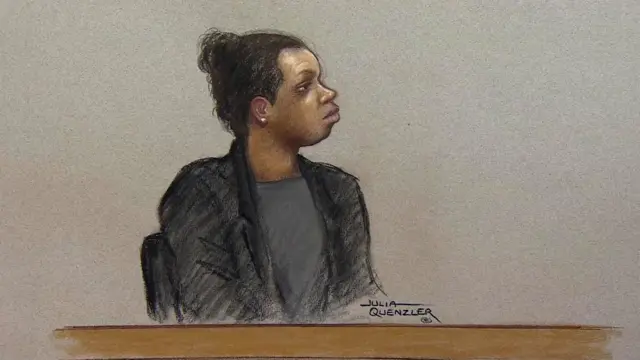 Courtroom sketch of Agnes Taylor at Westminster Magistrates' Court in London