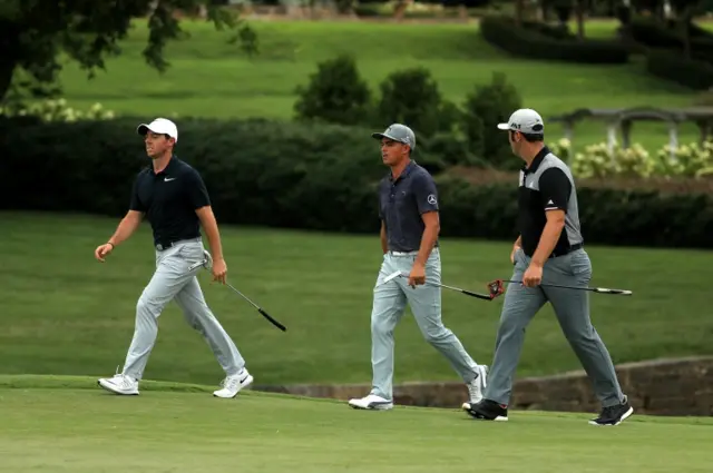 Rory McIlroy, Rickie Fowler and Jon Rahm