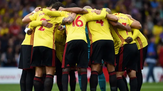 Watford players in a huddle