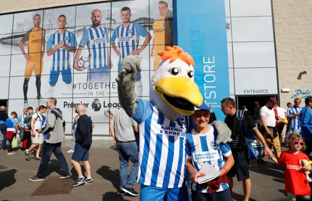 Brighton mascot and fan