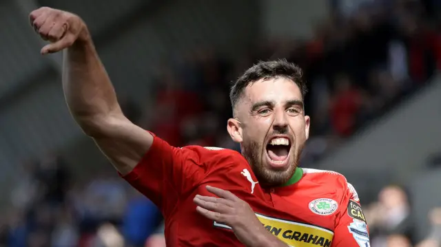 Cliftonville's Joe Gormley celebrates scoring against Ards