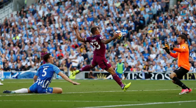 Gabriel Jesus scores a goal which is later disallowed