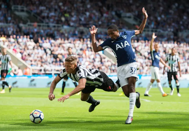 Dwight Gayle appears to be tripped