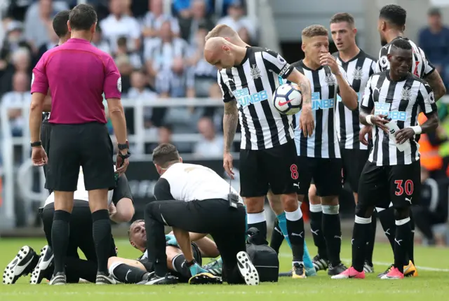 Florian Lejeune receives medical attention