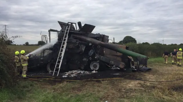 Combined Harvester involved in Fire