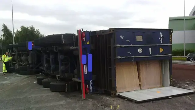 The overturned lorry