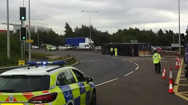 The overturned lorry