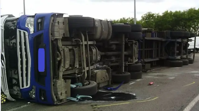 The overturned lorry