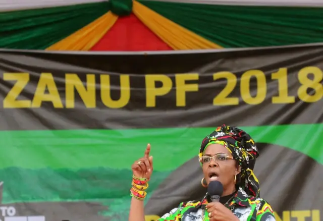 President Robert Mugabe"s wife Grace addresses a rally of the ruling ZANU (PF) in Chinhoyi, Zimbabwe, July 29, 2017