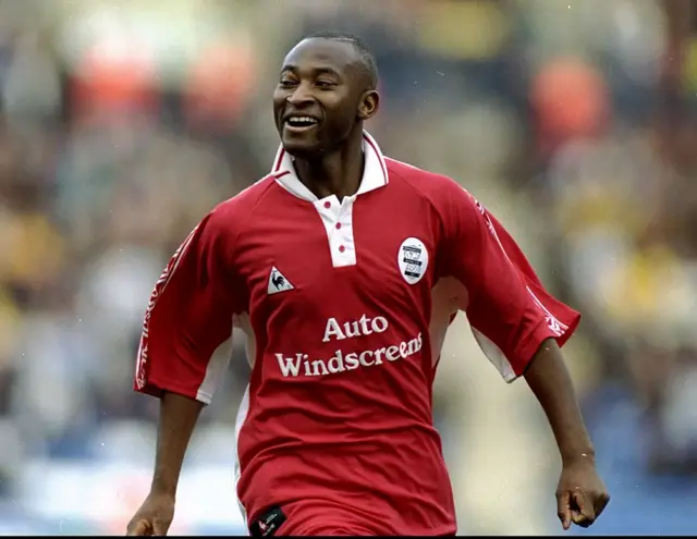 7 Nov 1998: Peter Ndlovu of Birmingham City celebrates during the Nationwide Division 1 match against West Bromwich Albion at The Hawthorns in Birmingham, England