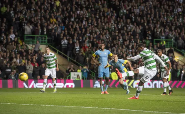 Moussa Dembele fires in a winning penalty against Astana last year