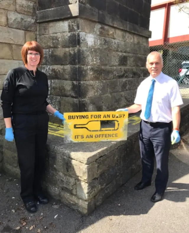 Police with pavement stencils in Keighley