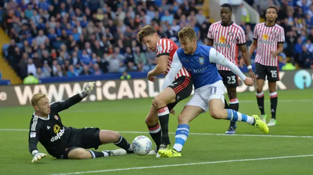 Sam Winnall of Sheffield Wednesday has a chance on goal