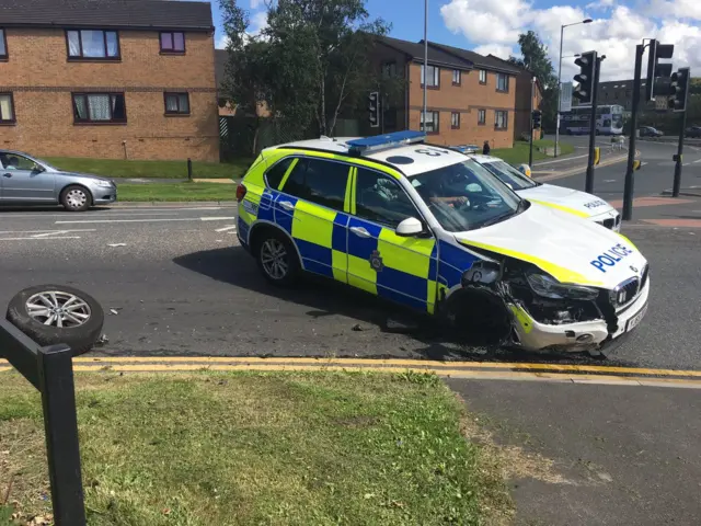 Police car smashed