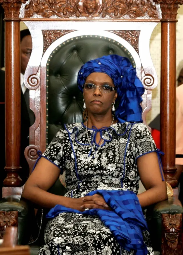 This file photo taken on October 30, 2012 shows Zimbabwean First Lady Grace Mugabe listening during the official opening of the last session of Zimbabwe"s parliament in Harare.