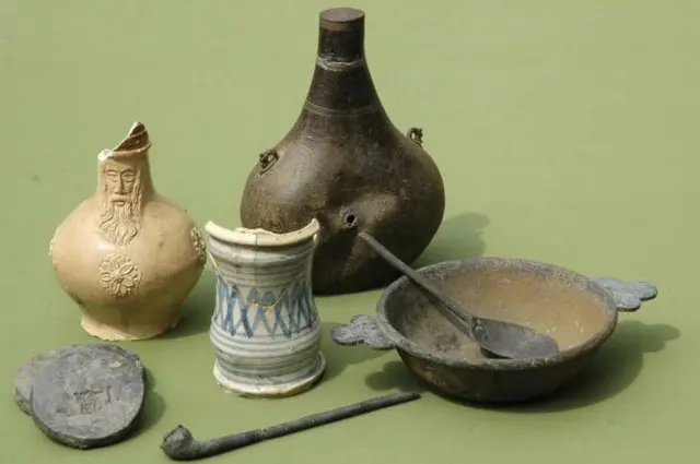 Artefacts brought up from the Alderney Elizabethan wreck