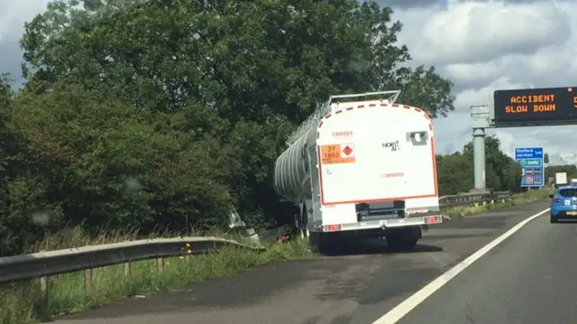 Tanker off M6 near Stafford Services