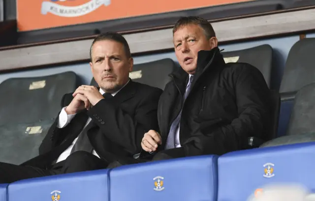 Billy Davies (right) watches from the stands at Kilmarnock v Celtic