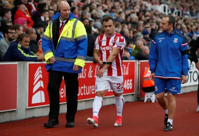 Xherdan Shaqiri leaves the pitch