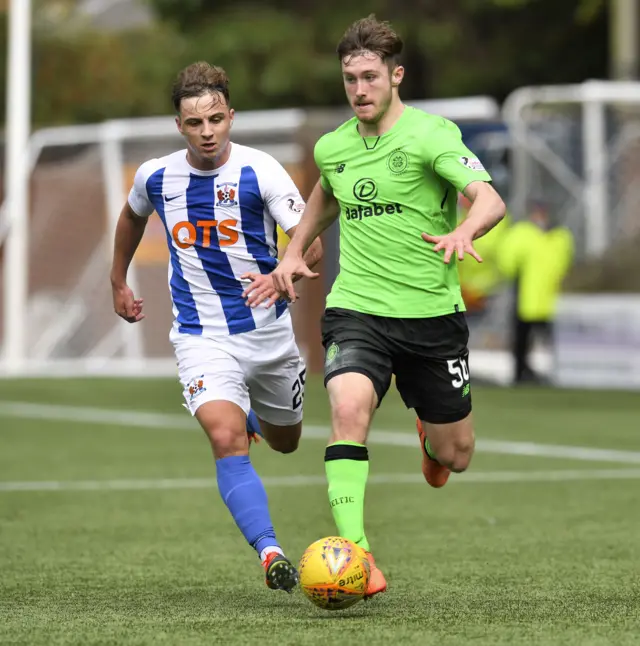 Anthony Ralston runs with the ball for Celtic against Kilmarnock