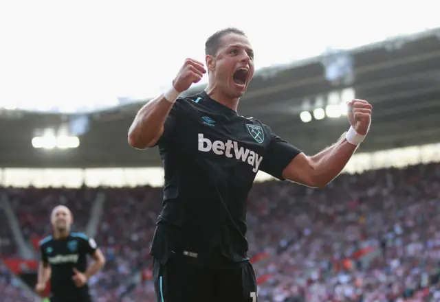 Javier Hernandez of West Ham United celebrates